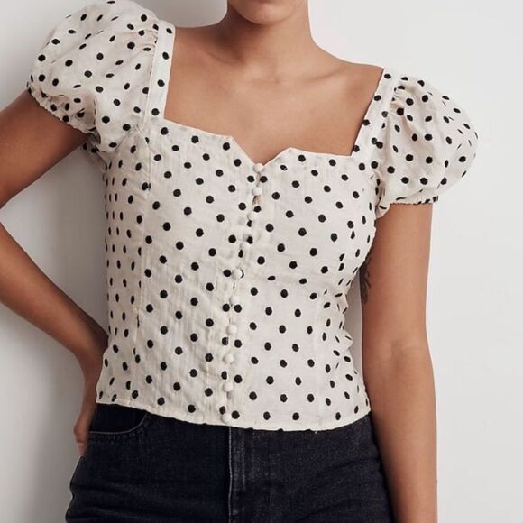 Madewell Tops - Madewel square neck embroidered polkadot top